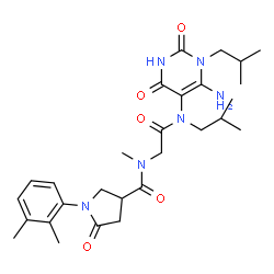 ChemSpider 2D Image | N-{2-[(6-Amino-1-isobutyl-2,4-dioxo-1,2,3,4-tetrahydro-5-pyrimidinyl)(isobutyl)amino]-2-oxoethyl}-1-(2,3-dimethylphenyl)-N-methyl-5-oxo-3-pyrrolidinecarboxamide | C28H40N6O5