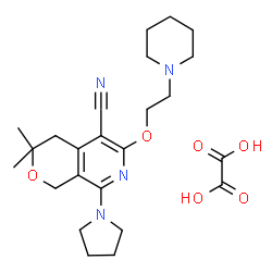 ChemSpider 2D Image | 3,3-Dimethyl-6-[2-(1-piperidinyl)ethoxy]-8-(1-pyrrolidinyl)-3,4-dihydro-1H-pyrano[3,4-c]pyridine-5-carbonitrile ethanedioate (1:1) | C24H34N4O6