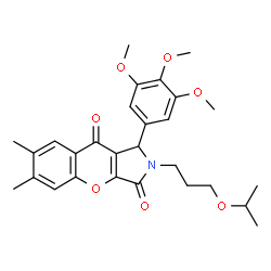 ChemSpider 2D Image | 2-(3-Isopropoxypropyl)-6,7-dimethyl-1-(3,4,5-trimethoxyphenyl)-1,2-dihydrochromeno[2,3-c]pyrrole-3,9-dione | C28H33NO7