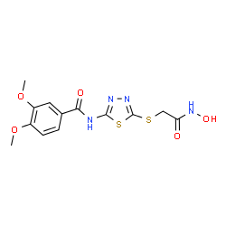 ChemSpider 2D Image | N-(5-{[2-(Hydroxyamino)-2-oxoethyl]sulfanyl}-1,3,4-thiadiazol-2-yl)-3,4-dimethoxybenzamide | C13H14N4O5S2