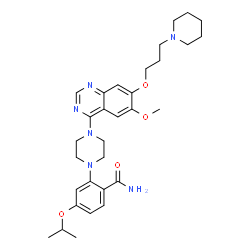 ChemSpider 2D Image | 4-Isopropoxy-2-(4-{6-methoxy-7-[3-(1-piperidinyl)propoxy]-4-quinazolinyl}-1-piperazinyl)benzamide | C31H42N6O4