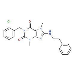 ChemSpider 2D Image | 1-(2-Chlorobenzyl)-3,7-dimethyl-8-[(2-phenylethyl)amino]-3,7-dihydro-1H-purine-2,6-dione | C22H22ClN5O2