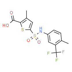 ChemSpider 2D Image | 3-Methyl-5-{[4-methyl-3-(trifluoromethyl)phenyl]sulfamoyl}-2-thiophenecarboxylic acid | C14H12F3NO4S2