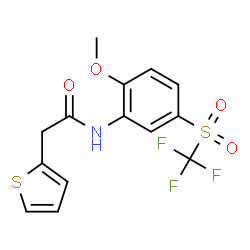 ChemSpider 2D Image | N-{2-Methoxy-5-[(trifluoromethyl)sulfonyl]phenyl}-2-(2-thienyl)acetamide | C14H12F3NO4S2