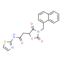 ChemSpider 2D Image | 2-[3-(1-Naphthylmethyl)-2,4-dioxo-1,3-thiazolidin-5-yl]-N-(1,3-thiazol-2-yl)acetamide | C19H15N3O3S2