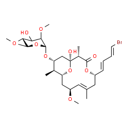 ChemSpider 2D Image | (1S,2S,5S,7E,9S,11R,12S,13R)-5-[(1E,3E)-4-Bromo-1,3-butadien-1-yl]-1-hydroxy-9-methoxy-2,7,12-trimethyl-3-oxo-4,15-dioxabicyclo[9.3.1]pentadec-7-en-13-yl 6-deoxy-2,4-di-O-methyl-alpha-L-mannopyranosid
e | C29H45BrO10