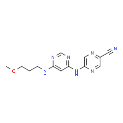 ChemSpider 2D Image | 5-((6-((3-Methoxypropyl)amino)pyrimidin-4-yl)amino)pyrazine-2-carbonitrile | C13H15N7O