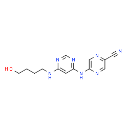 ChemSpider 2D Image | 5-((6-((4-Hydroxybutyl)amino)pyrimidin-4-yl)amino)pyrazine-2-carbonitrile | C13H15N7O