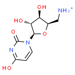 ChemSpider 2D Image | 1-(5-Ammonio-5-deoxy-beta-D-xylofuranosyl)-2,4(1H,3H)-pyrimidinedione | C9H14N3O5