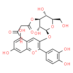 ChemSpider 2D Image | 2-(3,4-Dihydroxyphenyl)-5,7-dihydroxy-3-chromeniumyl 3-O-(carboxyacetyl)-beta-D-glucopyranoside | C24H23O14