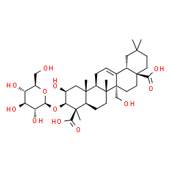ChemSpider 2D Image | (2beta,3beta)-3-(beta-D-Glucopyranosyloxy)-2,27-dihydroxyolean-12-ene-24,28-dioic acid | C36H56O12