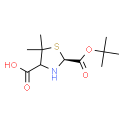 ChemSpider 2D Image | (2S)-5,5-Dimethyl-2-{[(2-methyl-2-propanyl)oxy]carbonyl}-1,3-thiazolidine-4-carboxylic acid | C11H19NO4S