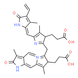 ChemSpider 2D Image | 3-[2-[[3-(2-carboxyethyl)-4-methyl-5-[(E)-(4-methyl-5-oxo-3-vinyl-pyrrol-2-ylidene)methyl]-3H-pyrrol-2-yl]methyl]-4-methyl-5-[(E)-(3-methyl-5-oxo-4-vinyl-pyrrol-2-ylidene)methyl]-3H-pyrrol-3-yl]propanoic acid | C33H36N4O6