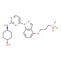 ChemSpider 2D Image | trans-4-[(4-{4-[3-(Methylsulfonyl)propoxy]-1H-indazol-1-yl}-2-pyrimidinyl)amino]cyclohexanol | C21H27N5O4S