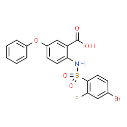 ChemSpider 2D Image | 2-{[(4-Bromo-2-fluorophenyl)sulfonyl]amino}-5-phenoxybenzoic acid | C19H13BrFNO5S