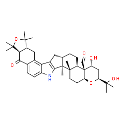 ChemSpider 2D Image | (2S,4R,4aS,4bR,6aS,8aR,11aR,15bS,15cS,17aS)-4-Hydroxy-2-(2-hydroxy-2-propanyl)-9,9,11,11,15b,15c-hexamethyl-12-oxo-3,4,5,6,6a,7,8,8a,9,11,11a,12,15,15b,15c,16,17,17a-octadecahydro-2H-[2]benzofuro[5,6-
e]chromeno[5',6':6,7]indeno[1,2-b]indole-4a(4bH)-carbaldehyde | C38H51NO6