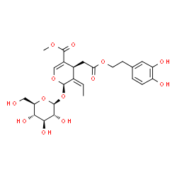 ChemSpider 2D Image | Methyl (2R,3Z,4S)-4-{2-[2-(3,4-dihydroxyphenyl)ethoxy]-2-oxoethyl}-3-ethylidene-2-(beta-D-glucopyranosyloxy)-3,4-dihydro-2H-pyran-5-carboxylate | C25H32O13