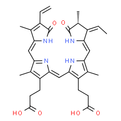 ChemSpider 2D Image | 3-[2-[(Z)-[3-(2-carboxyethyl)-4-methyl-5-[(Z)-(3-methyl-5-oxo-4-vinyl-pyrrol-2-ylidene)methyl]pyrrol-2-ylidene]methyl]-5-[(Z)-[(3Z,4R)-3-ethylidene-4-methyl-5-oxo-pyrrolidin-2-ylidene]methyl]-4-methyl-1H-pyrrol-3-yl]propanoic acid | C33H36N4O6