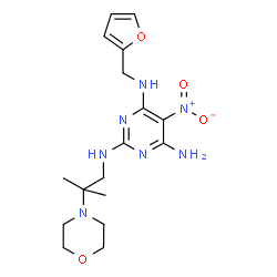 ChemSpider 2D Image | N~4~-(2-Furylmethyl)-N~2~-[2-methyl-2-(4-morpholinyl)propyl]-5-nitro-2,4,6-pyrimidinetriamine | C17H25N7O4