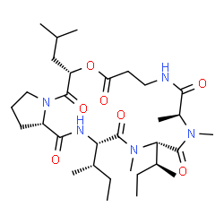 ChemSpider 2D Image | (3S,6S,9S,16S,21aS)-3,6-Di[(2S)-2-butanyl]-16-isobutyl-5,8,9-trimethyldodecahydropyrrolo[1,2-d][1,4,7,10,13,16]oxapentaazacyclononadecine-1,4,7,10,14,17(11H,16H)-hexone | C31H53N5O7