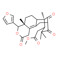 ChemSpider 2D Image | Methyl [(1R,5R)-6-(3-furyl)-1,5,15,15-tetramethyl-8,14,17-trioxo-7-oxatetracyclo[11.3.1.0~2,11~.0~5,10~]heptadec-10-en-16-yl]acetate | C27H32O7