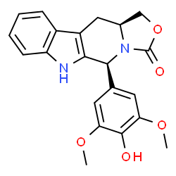 ChemSpider 2D Image | (5S,11aS)-5-(4-Hydroxy-3,5-dimethoxyphenyl)-5,6,11,11a-tetrahydro-1H-[1,3]oxazolo[3',4':1,6]pyrido[3,4-b]indol-3-one | C21H20N2O5
