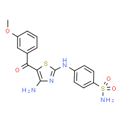 ChemSpider 2D Image | 4-{[4-Amino-5-(3-methoxybenzoyl)-1,3-thiazol-2-yl]amino}benzenesulfonamide | C17H16N4O4S2