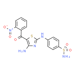 ChemSpider 2D Image | 4-{[4-Amino-5-(2-nitrobenzoyl)-1,3-thiazol-2-yl]amino}benzenesulfonamide | C16H13N5O5S2