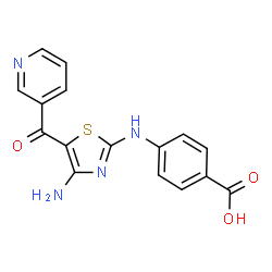 ChemSpider 2D Image | 4-{[4-Amino-5-(3-pyridinylcarbonyl)-1,3-thiazol-2-yl]amino}benzoic acid | C16H12N4O3S