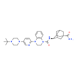 ChemSpider 2D Image | N-[(2s,5r)-5-Carbamoyladamantan-2-yl]-4-{5-[4-(2-methyl-2-propanyl)-1-piperazinyl]-2-pyridinyl}-3,4-dihydro-1(2H)-quinoxalinecarboxamide | C33H45N7O2