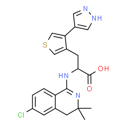 ChemSpider 2D Image | N-(6-Chloro-3,3-dimethyl-3,4-dihydro-1-isoquinolinyl)-3-[4-(1H-pyrazol-4-yl)-3-thienyl]alanine | C21H21ClN4O2S
