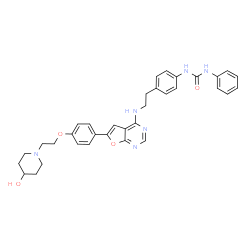 ChemSpider 2D Image | 1-(4-{2-[(6-{4-[2-(4-Hydroxy-1-piperidinyl)ethoxy]phenyl}furo[2,3-d]pyrimidin-4-yl)amino]ethyl}phenyl)-3-phenylurea | C34H36N6O4