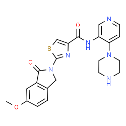 ChemSpider 2D Image | 2-(6-Methoxy-1-oxo-1,3-dihydro-2H-isoindol-2-yl)-N-[4-(1-piperazinyl)-3-pyridinyl]-1,3-thiazole-4-carboxamide | C22H22N6O3S