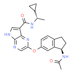ChemSpider 2D Image | 2-[[(3r)-3-Acetamido-2,3-Dihydro-1h-Inden-5-Yl]oxy]-N-[(1s)-1-Cyclopropylethyl]-5h-Pyrrolo[2,3-B]pyrazine-7-Carboxamide | C23H25N5O3