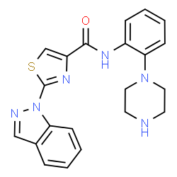 ChemSpider 2D Image | 2-(1H-Indazol-1-yl)-N-[2-(1-piperazinyl)phenyl]-1,3-thiazole-4-carboxamide | C21H20N6OS
