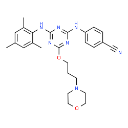 ChemSpider 2D Image | 4-({4-(Mesitylamino)-6-[3-(4-morpholinyl)propoxy]-1,3,5-triazin-2-yl}amino)benzonitrile | C26H31N7O2
