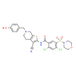 ChemSpider 2D Image | 2,4-Dichloro-N-[3-cyano-6-(4-hydroxybenzyl)-4,5,6,7-tetrahydrothieno[2,3-c]pyridin-2-yl]-5-(4-morpholinylsulfonyl)benzamide | C26H24Cl2N4O5S2