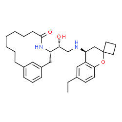 ChemSpider 2D Image | (3S)-3-[(1R)-2-{[(4S)-6-Ethyl-3,4-dihydrospiro[chromene-2,1'-cyclobutan]-4-yl]amino}-1-hydroxyethyl]-4-azabicyclo[11.3.1]heptadeca-1(17),13,15-trien-5-one | C32H44N2O3