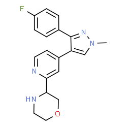 ChemSpider 2D Image | 3-{4-[3-(4-Fluorophenyl)-1-methyl-1H-pyrazol-4-yl]-2-pyridinyl}morpholine | C19H19FN4O