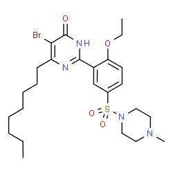 ChemSpider 2D Image | 5-Bromo-2-{2-ethoxy-5-[(4-methyl-1-piperazinyl)sulfonyl]phenyl}-6-octyl-4(1H)-pyrimidinone | C25H37BrN4O4S