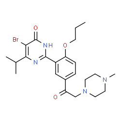 ChemSpider 2D Image | 5-Bromo-6-isopropyl-2-{5-[(4-methyl-1-piperazinyl)acetyl]-2-propoxyphenyl}-4(1H)-pyrimidinone | C23H31BrN4O3