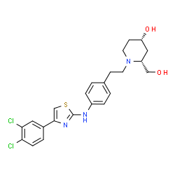 ChemSpider 2D Image | (2R,4S)-1-[2-(4-{[4-(3,4-Dichlorophenyl)-1,3-thiazol-2-yl]amino}phenyl)ethyl]-2-(hydroxymethyl)-4-piperidinol | C23H25Cl2N3O2S