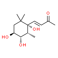 ChemSpider 2D Image | (3E)-4-[(1R,4S,5S,6R)-1,4,5-Trihydroxy-2,2,6-trimethylcyclohexyl]-3-buten-2-one | C13H22O4