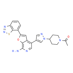 ChemSpider 2D Image | 1-(4-{4-[7-Amino-2-(1,2,3-benzothiadiazol-7-yl)furo[2,3-c]pyridin-4-yl]-1H-pyrazol-1-yl}-1-piperidinyl)ethanone | C23H21N7O2S