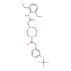 ChemSpider 2D Image | N-(2,6-Diethylphenyl)-2-[4-({3-[(trifluoromethyl)sulfanyl]phenyl}acetyl)-1,4-diazepan-1-yl]acetamide | C26H32F3N3O2S