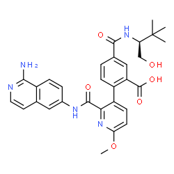ChemSpider 2D Image | 2-{2-[(1-Amino-6-isoquinolinyl)carbamoyl]-6-methoxy-3-pyridinyl}-5-{[(2S)-1-hydroxy-3,3-dimethyl-2-butanyl]carbamoyl}benzoic acid | C30H31N5O6