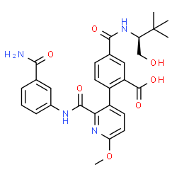 ChemSpider 2D Image | 2-{2-[(3-Carbamoylphenyl)carbamoyl]-6-methoxy-3-pyridinyl}-5-{[(2S)-1-hydroxy-3,3-dimethyl-2-butanyl]carbamoyl}benzoic acid | C28H30N4O7