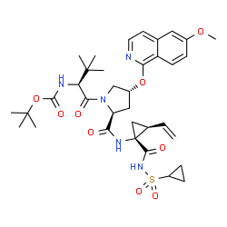 ChemSpider 2D Image | N-(Tert-Butoxycarbonyl)-3-Methyl-L-Valyl-(4r)-N-{(1r,2s)-1-[(Cyclopropylsulfonyl)carbamoyl]-2-Ethenylcyclopropyl}-4-[(6-Methoxyisoquinolin-1-Yl)oxy]-L-Prolinamide | C35H47N5O9S