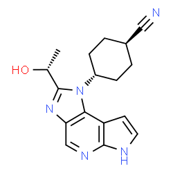 ChemSpider 2D Image | trans-4-{2-[(1R)-1-Hydroxyethyl]imidazo[4,5-d]pyrrolo[2,3-b]pyridin-1(6H)-yl}cyclohexanecarbonitrile | C17H19N5O