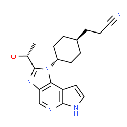 ChemSpider 2D Image | 3-(trans-4-{2-[(1R)-1-Hydroxyethyl]imidazo[4,5-d]pyrrolo[2,3-b]pyridin-1(6H)-yl}cyclohexyl)propanenitrile | C19H23N5O